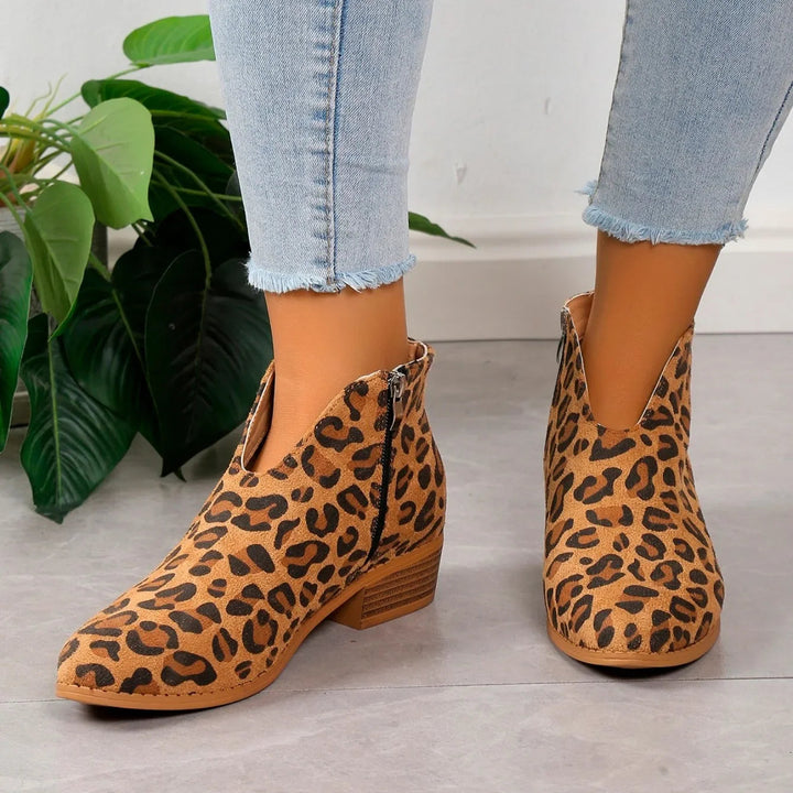 Camille | Women’s Leopard Print Ankle Boots with Zipper