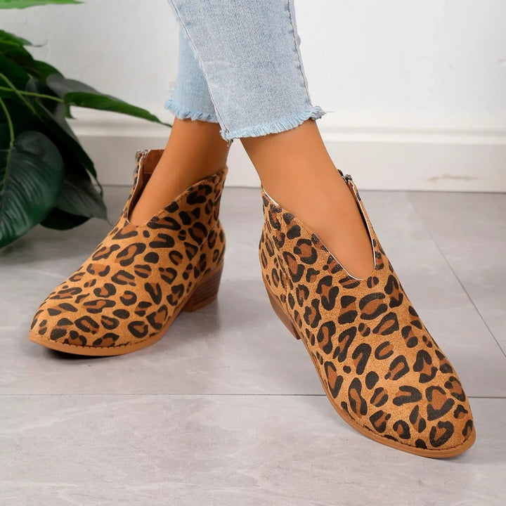 Camille | Women’s Leopard Print Ankle Boots with Zipper