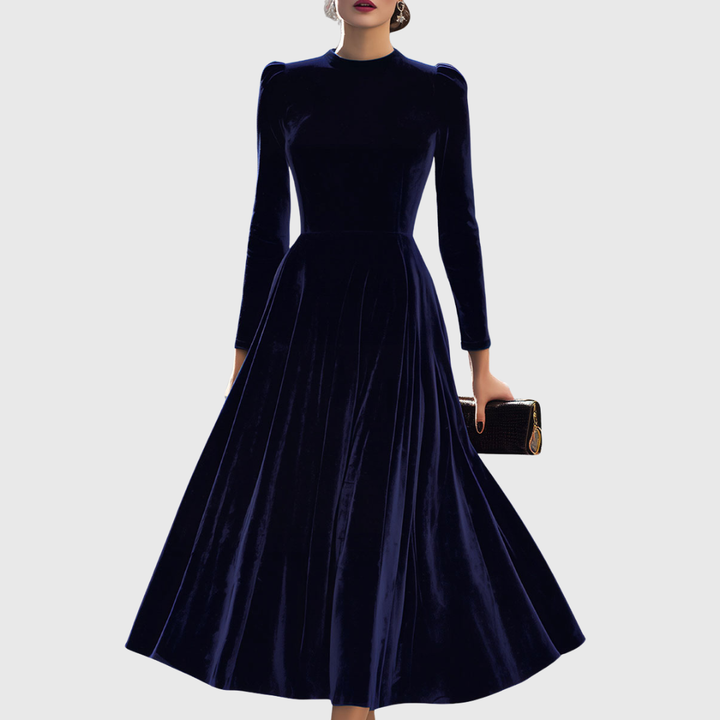 Elissa | Navy Blue Long-Sleeve Midi Dress