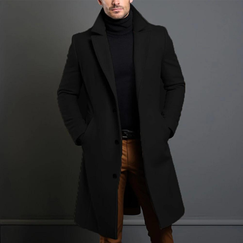 Jameson | Classic Long Overcoat with Lapel for Men