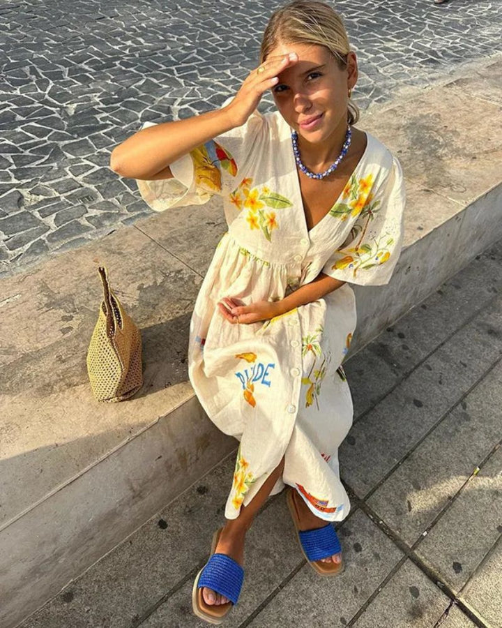 ANNI - Printed Linen Dress