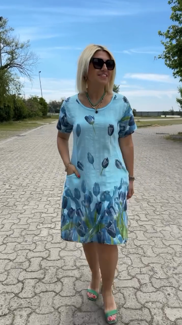 Neya™ - Summer Dress with Round Neck and Beautiful Print