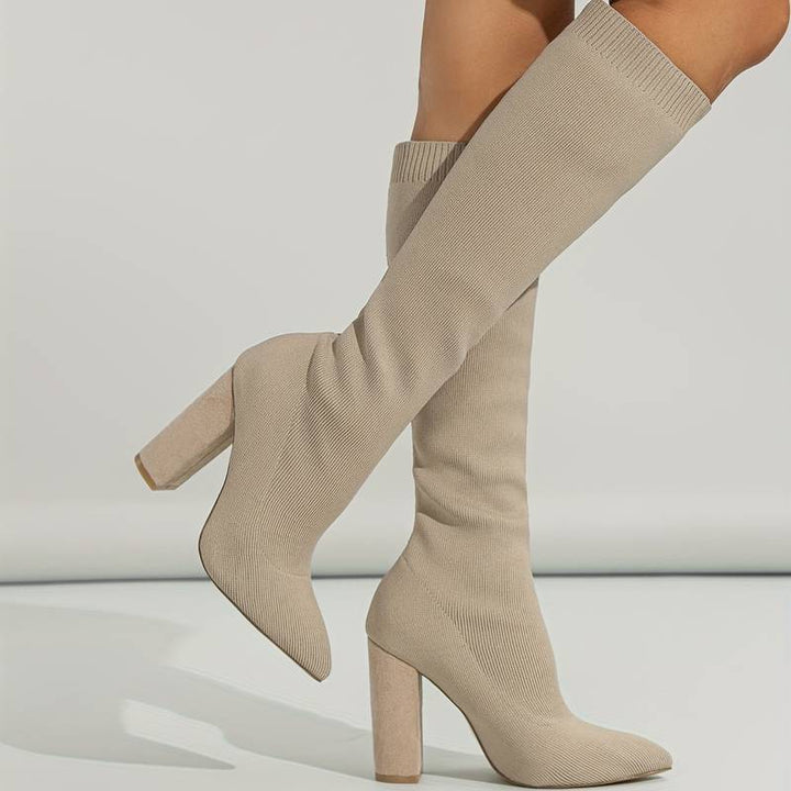 Addison | Women’s Knitted Sock Boots with Block Heel