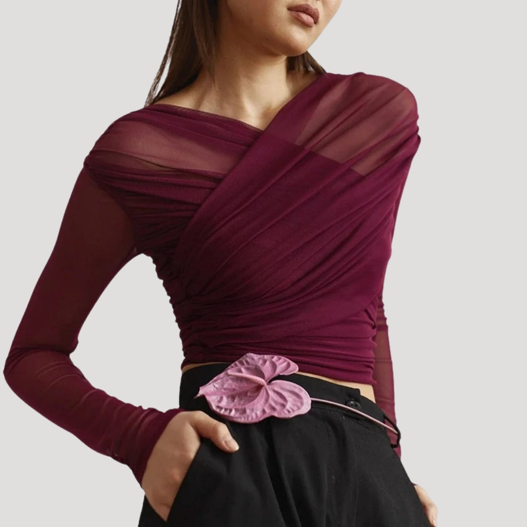 Claire | Women’s Spring Sheer Wrap Long-Sleeve Top