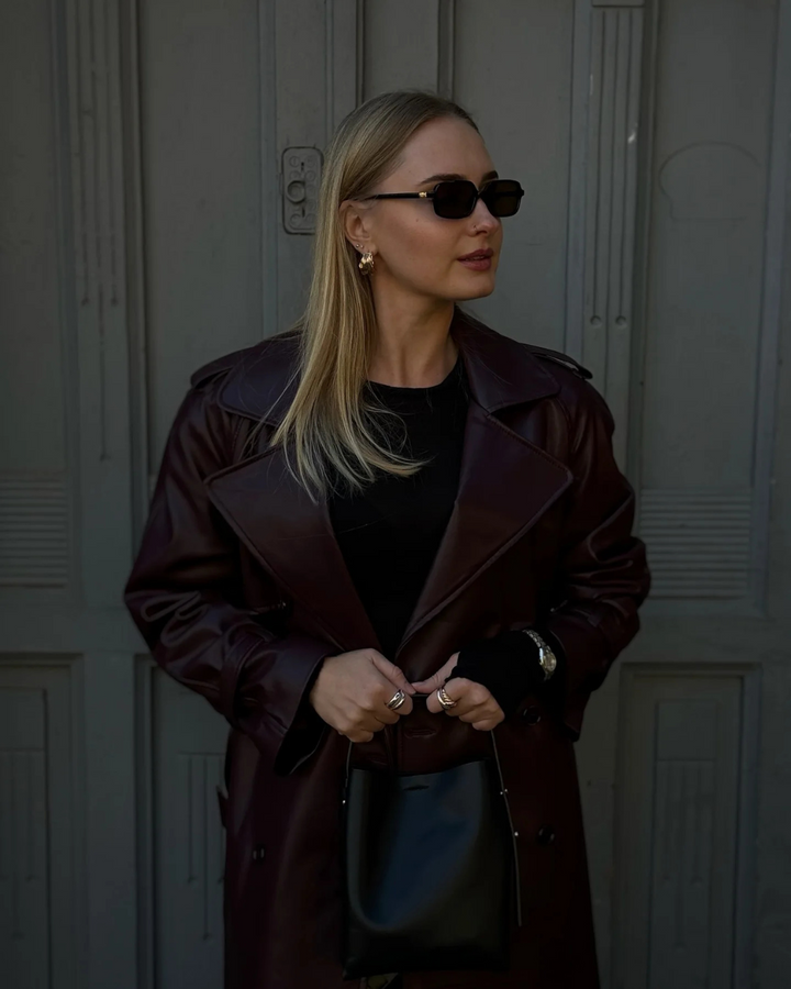 Ava | Women’s Winter Leather Maxi Trench Coat