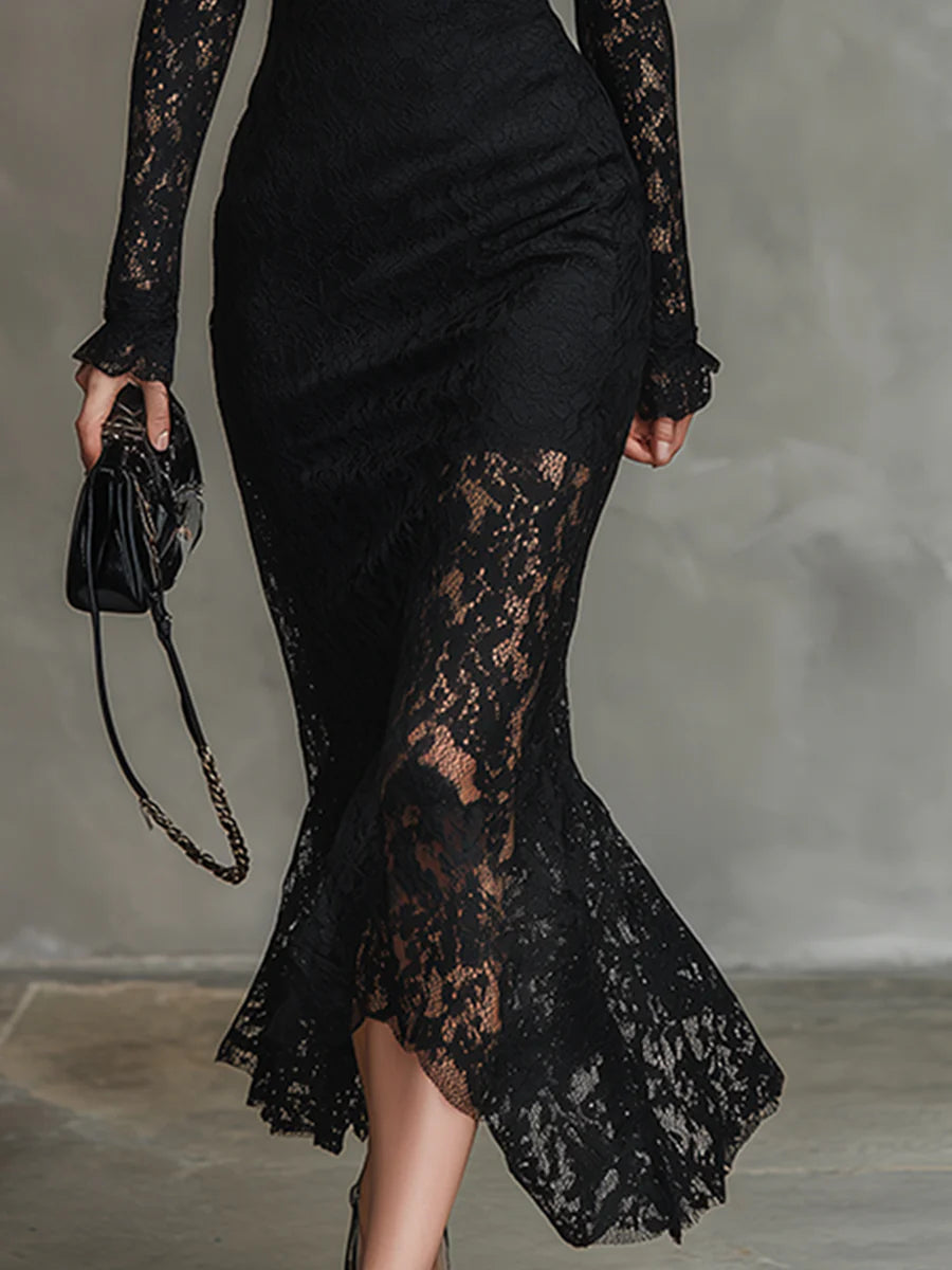 Monica | Elegant Lace Fishtail Maxi Dress