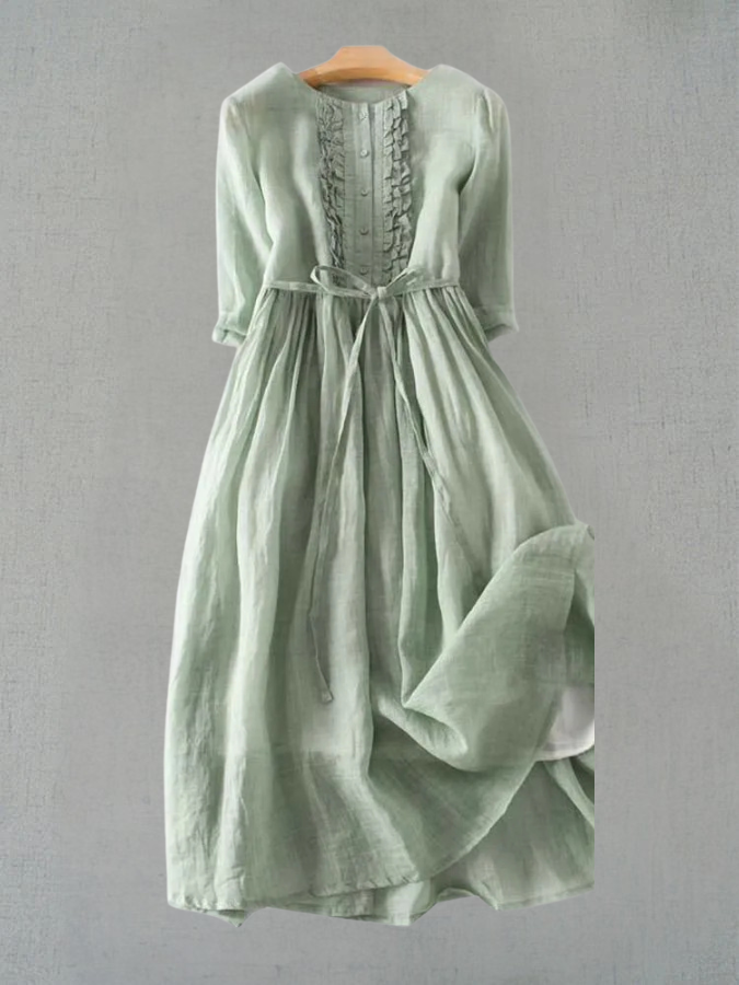 Arya - Women's Retro Style Dress with Round Neck and Waist Ties