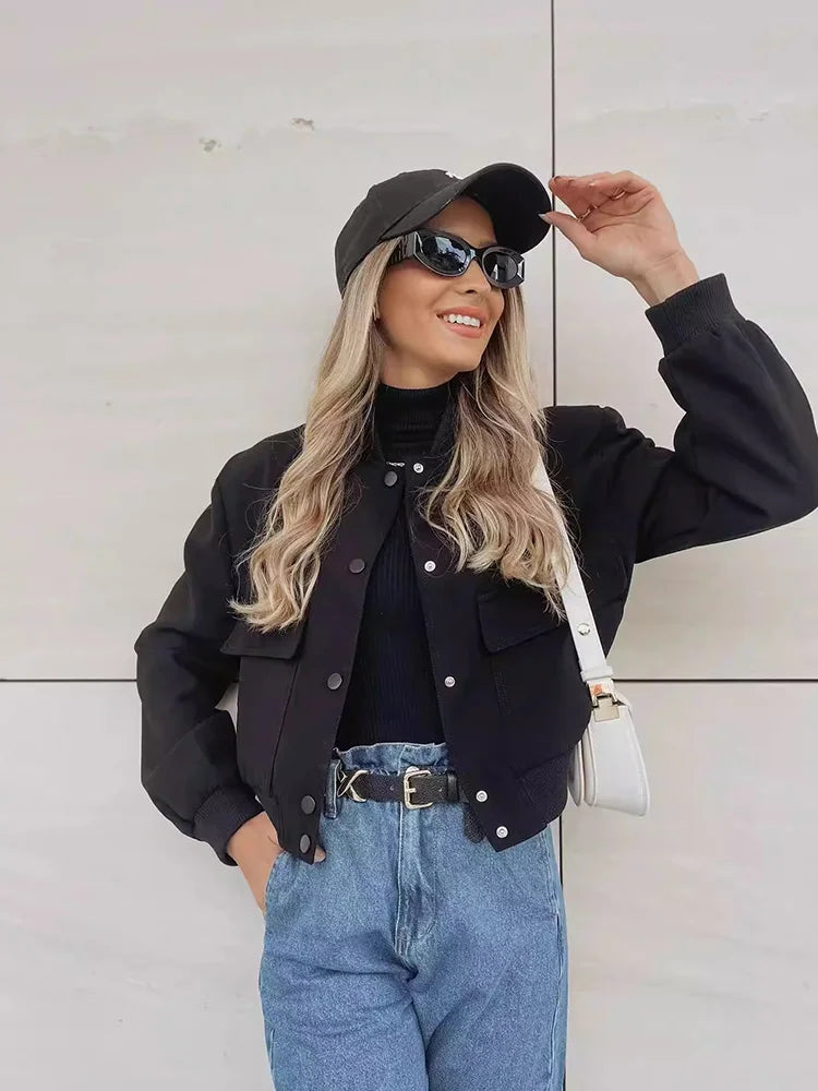 Clara | Women’s Casual Pocket Front Bomber Jacket