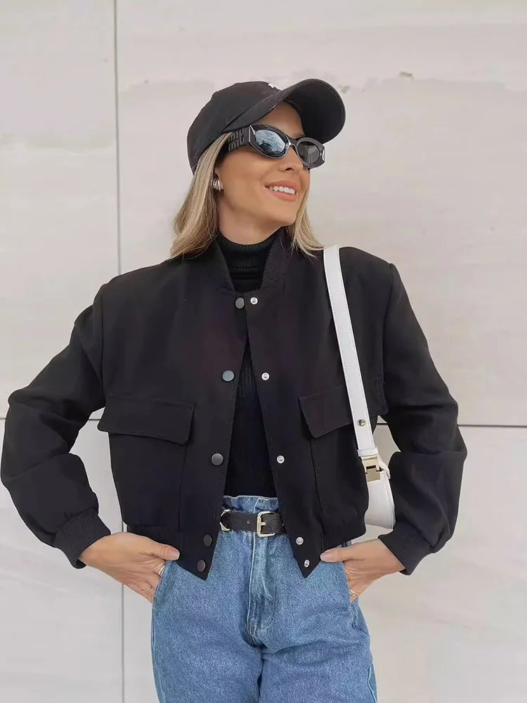 Clara | Women’s Casual Pocket Front Bomber Jacket