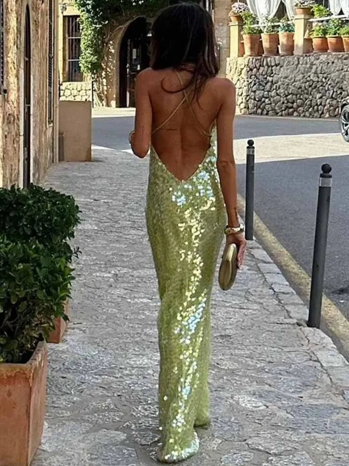 Janice | Open Back Sequin Maxi Dress