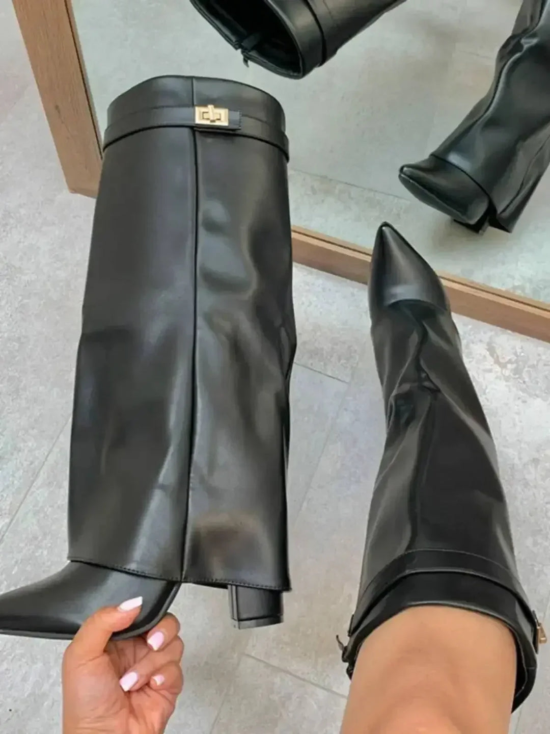 Mia | Women’s Leather Thigh-High Boots with Buckle