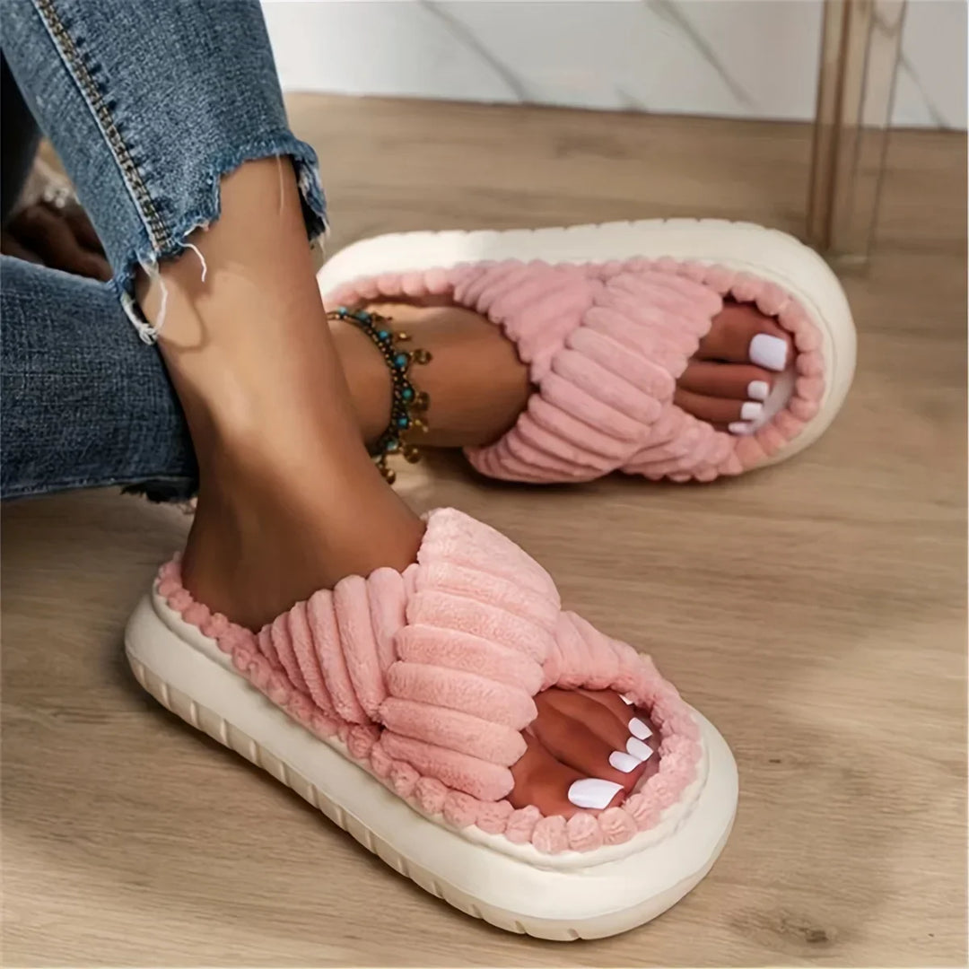Dakota | Women’s Plush Cross-Band Slide Slippers