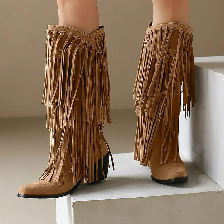 Jessica | Women’s Fringe Knee-High Boots Western Style
