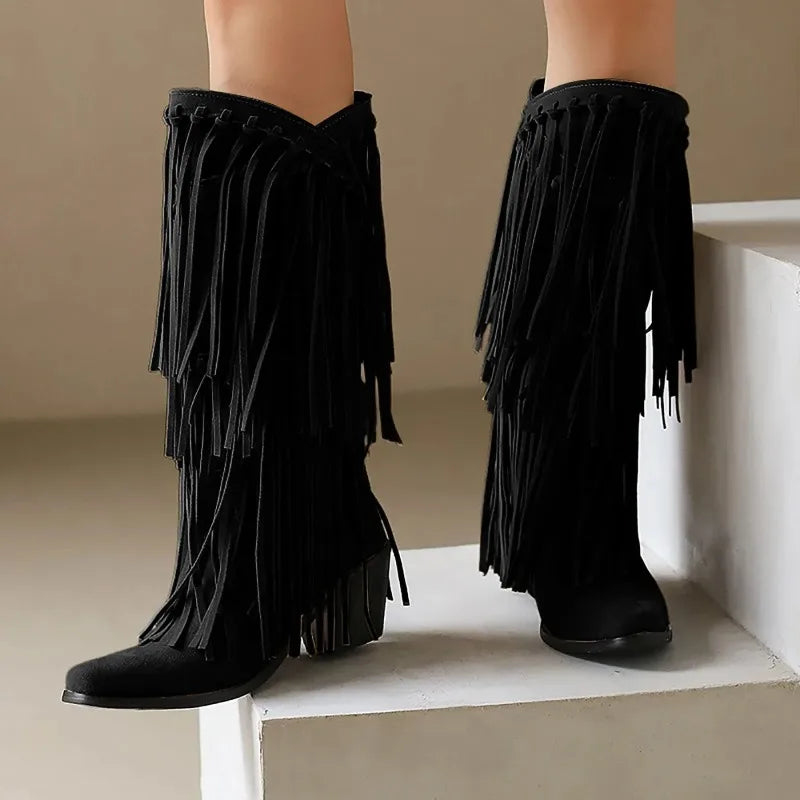 Jessica | Women’s Fringe Knee-High Boots Western Style