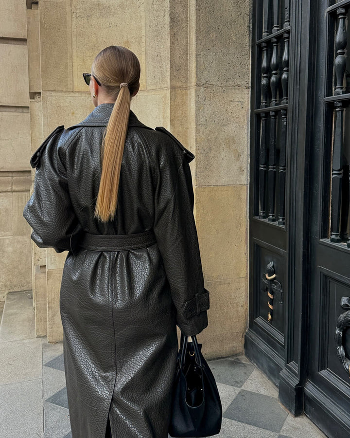 Audrey| Women’s Winter Long Trench Leather Coat