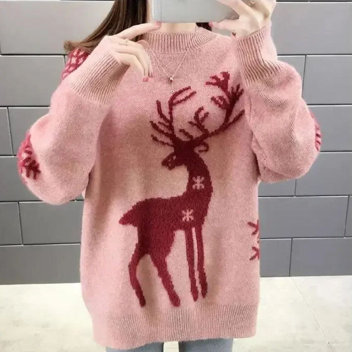  Charles  | Women Winter Reindeer Pattern Sweater