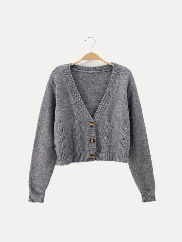 Ella | Women’s Buttoned V-Neck Knit Crop Sweater