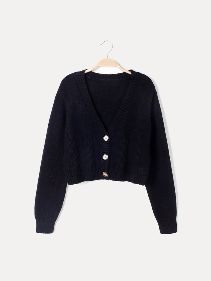 Ella | Women’s Buttoned V-Neck Knit Crop Sweater