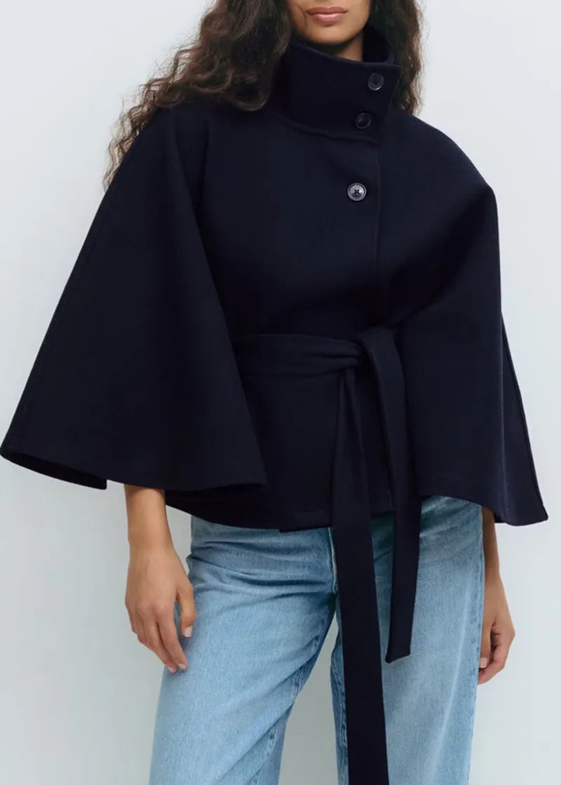 Caitlyn | Women’s Spring Belted High-Neck Cape Coat