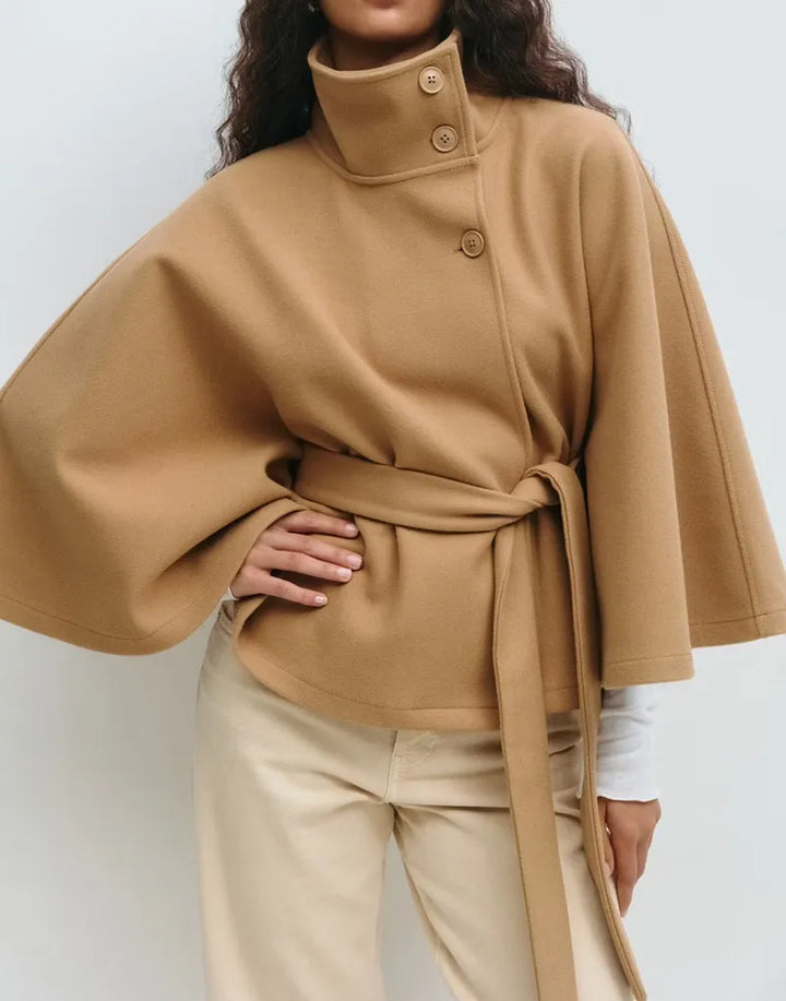 Caitlyn | Women’s Spring Belted High-Neck Cape Coat