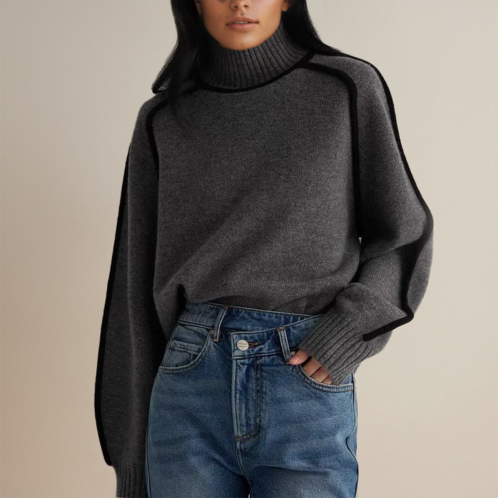 Charlotte | Women’s Ribbed Turtleneck Sweater with Side Stripes