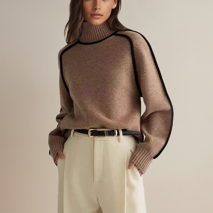 Charlotte | Women’s Ribbed Turtleneck Sweater with Side Stripes