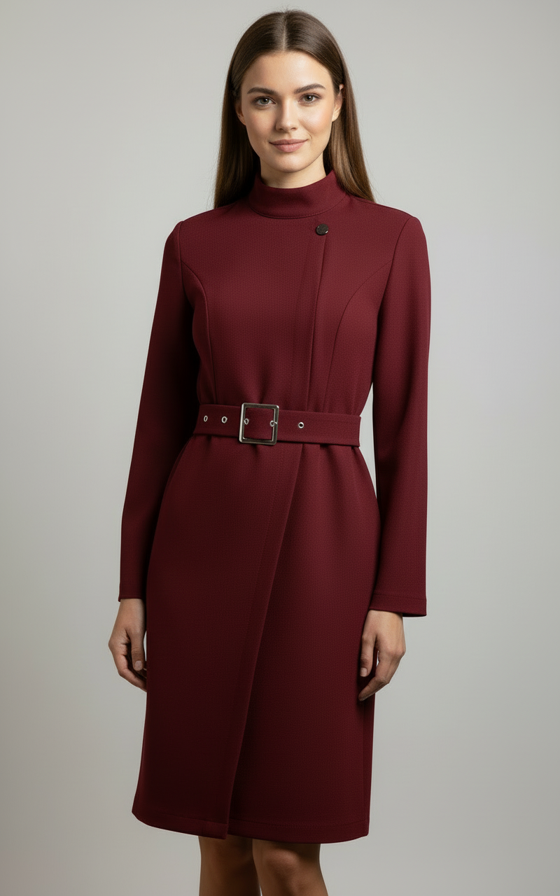 Camille | Women’s Winter Belted Midi Coat Dress
