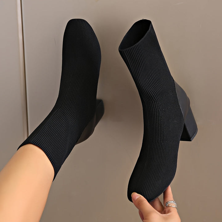 Hazel | Women’s Elegant Knit Ankle Boots with Block Heel