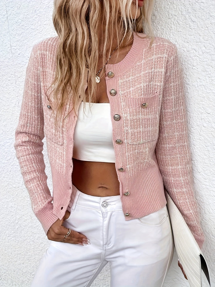 Emily | Women’s Tweed Button Front Knit Cardigan