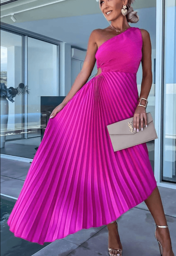 Sarah |  Women’s One Shoulder Pleated Maxi Dress