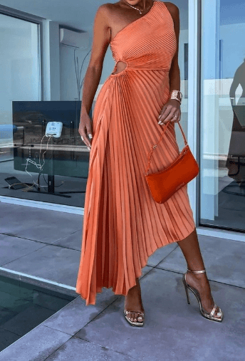 Sarah |  Women’s One Shoulder Pleated Maxi Dress