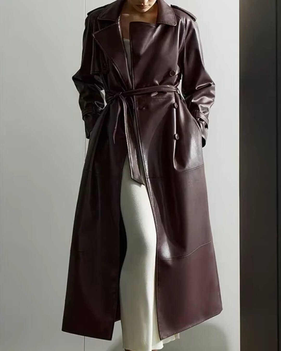 Ava | Women’s Winter Leather Maxi Trench Coat