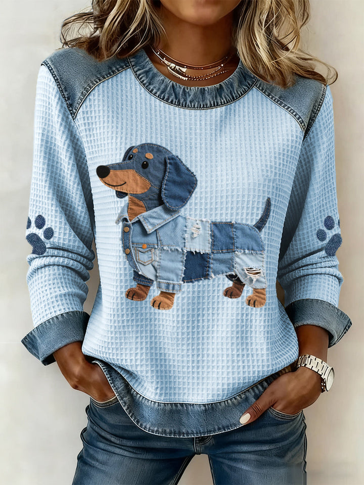 Julia - Charming dachshund with denim patchwork