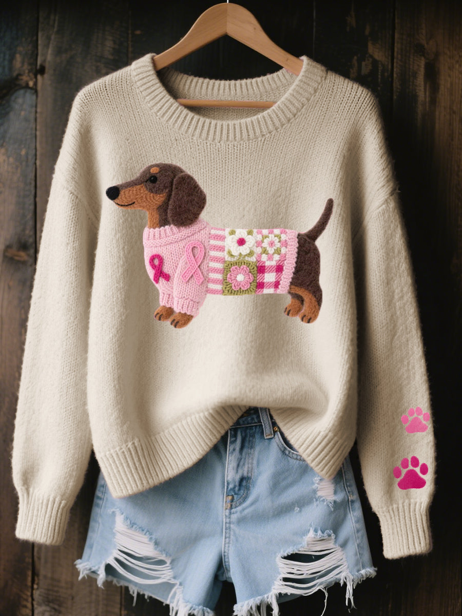 Alba – Knitted Sweater with Dachshund Felt Motif